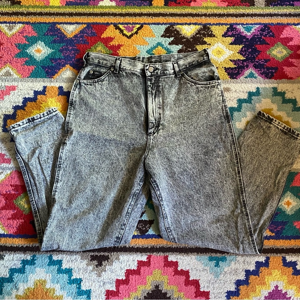 Vintage Riders by Lee Black Acid Wash Tapered High Waisted Mom Jeans Size 16